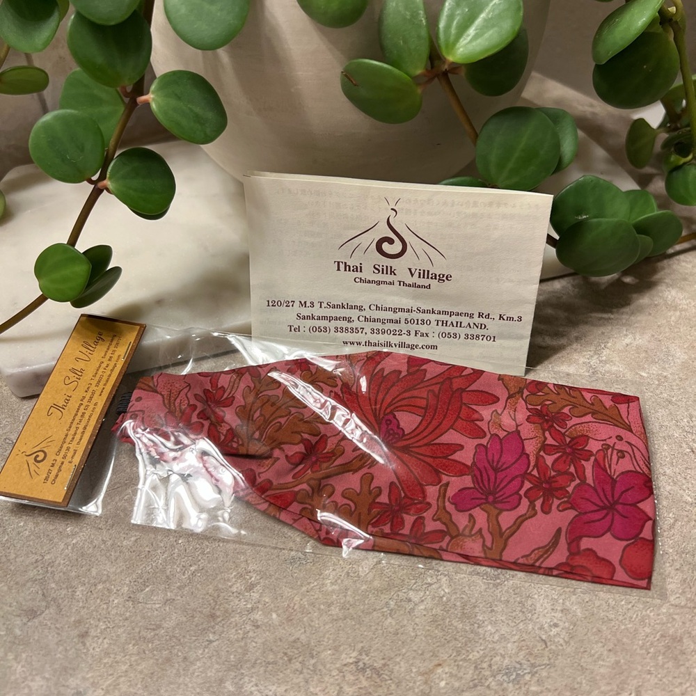 🌸🇹🇭🌺 100% Thai Silk Pink and Red Floral Headband 🌸🇹🇭🌺